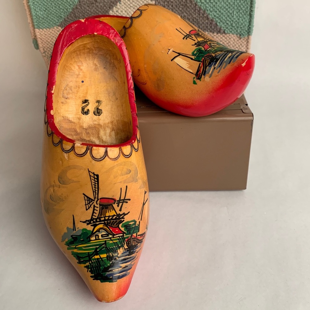 Vintage Hand-painted Wooden Dutch Clogs